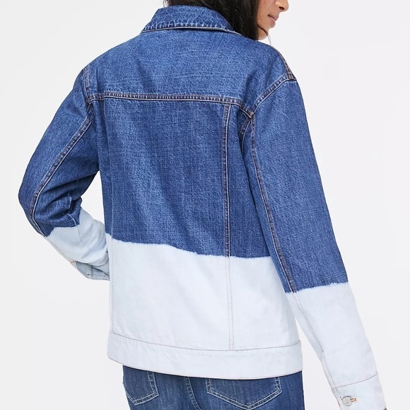 ANTHROPOLOGIE Evanna Dip-Dyed Trucker Blue Denim Button Jacket - Picture 3 of 11